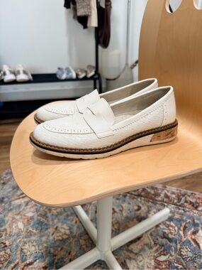 Woven Penny Loafers in White with Cork-Trim Sole